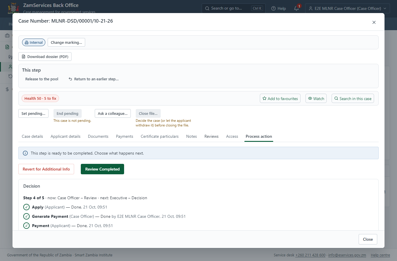 Inspect the case by Case Officer (desktop)