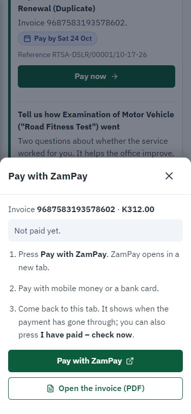 Pay with ZamPay (375 px phone)