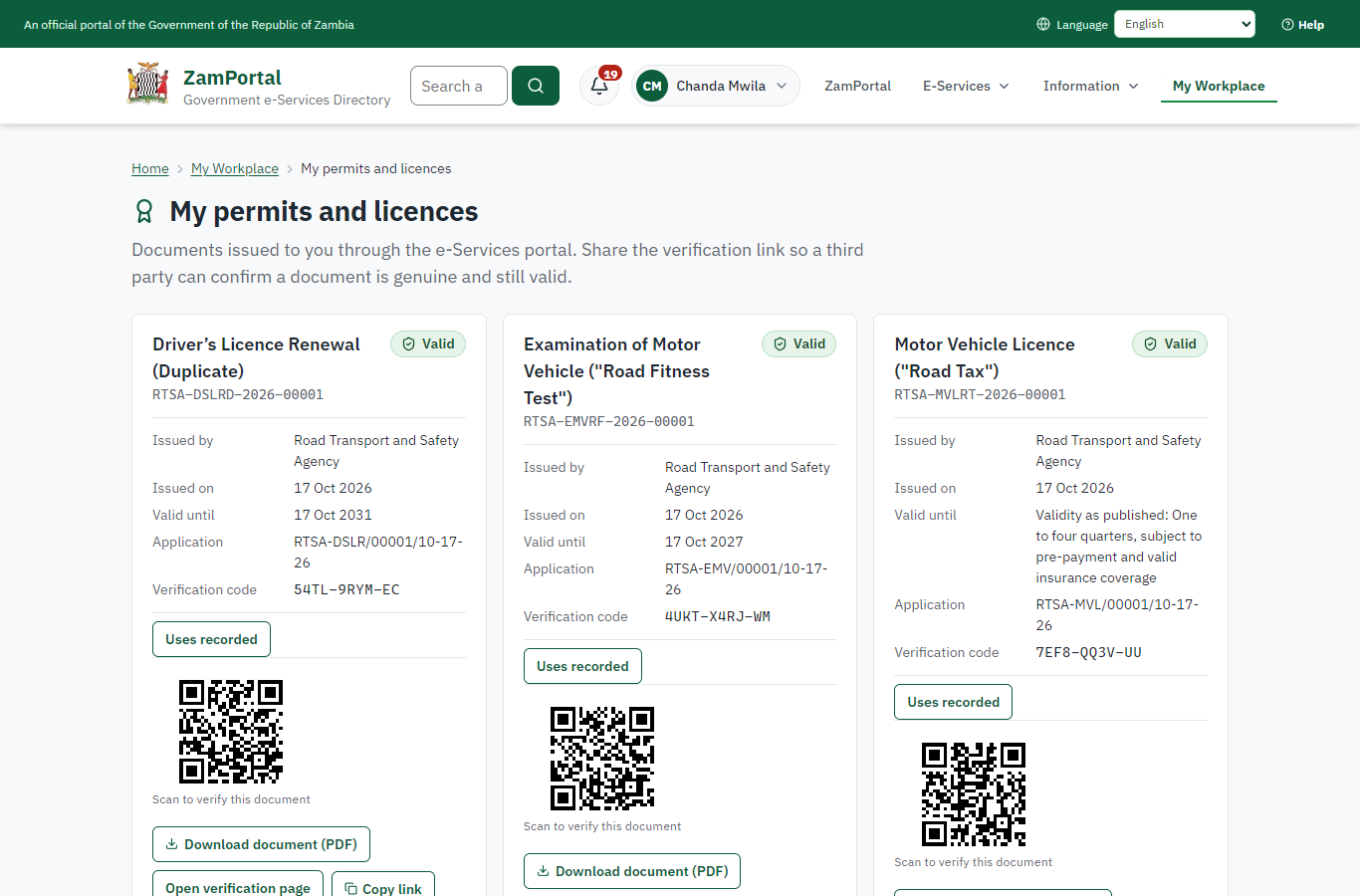 The document in My permits (desktop)