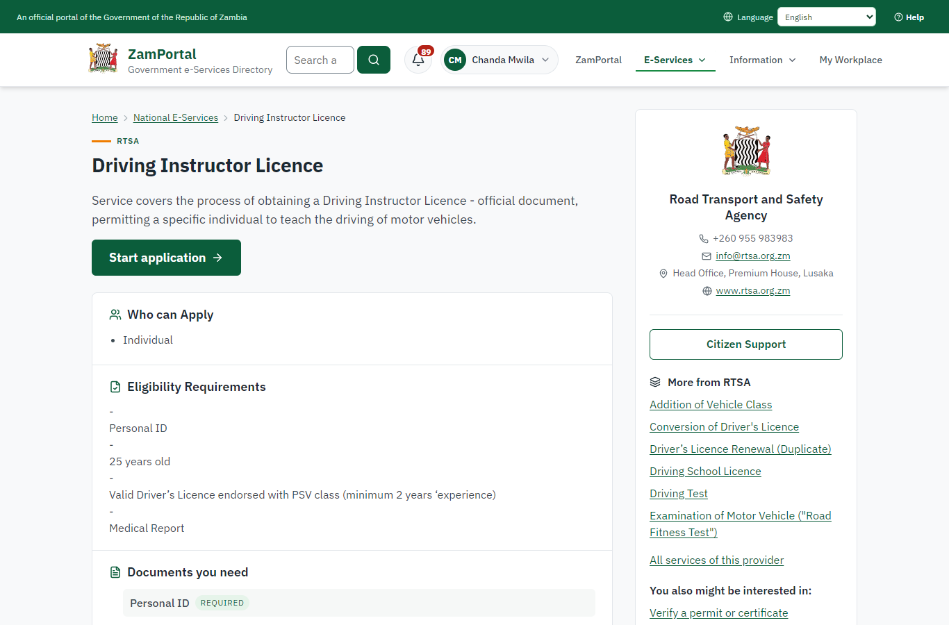 Read the service page (desktop)