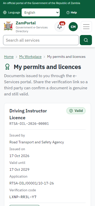 The document in My permits (375 px phone)