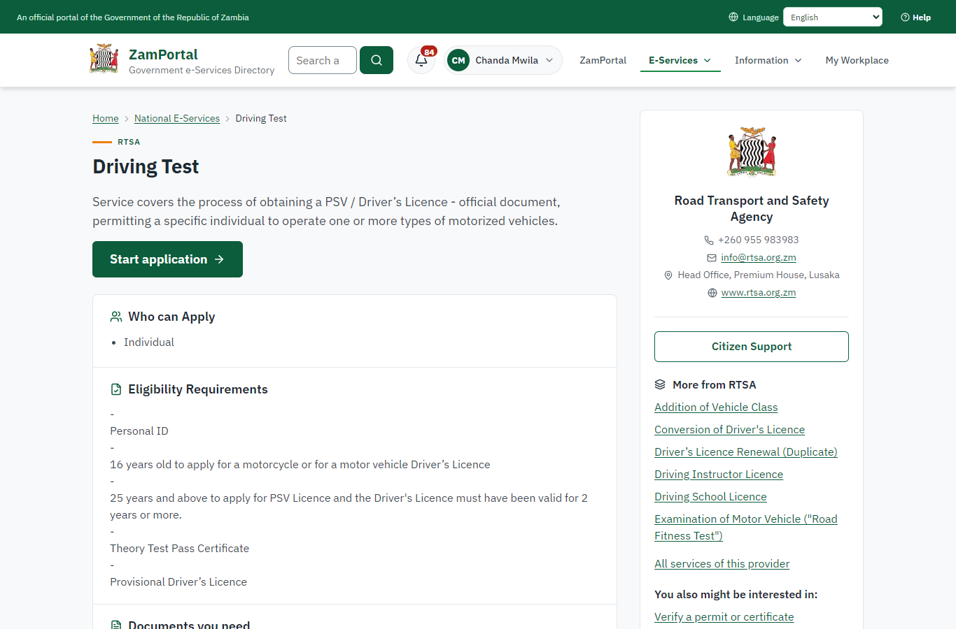Read the service page (desktop)
