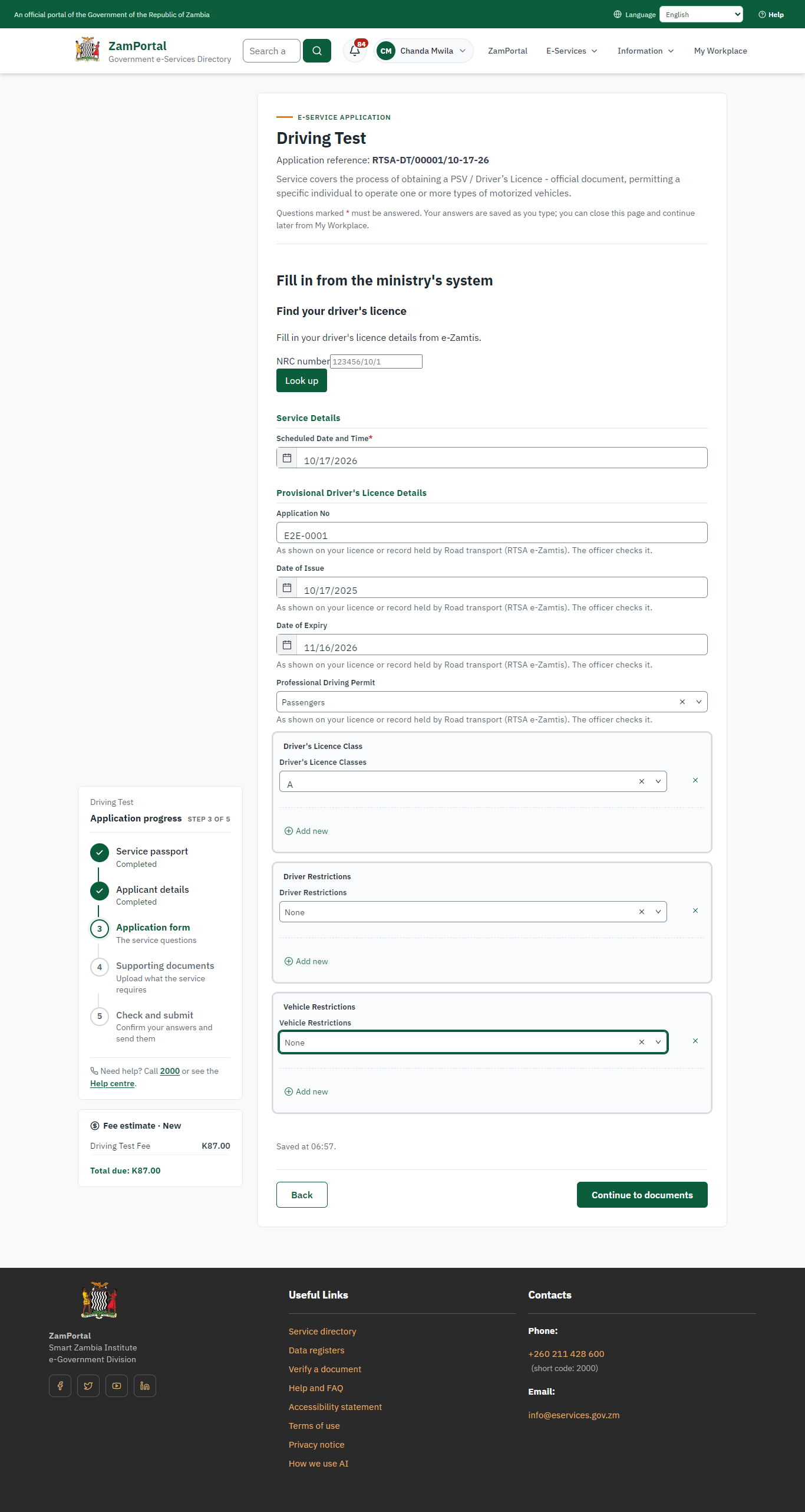Fill in the application form (desktop)
