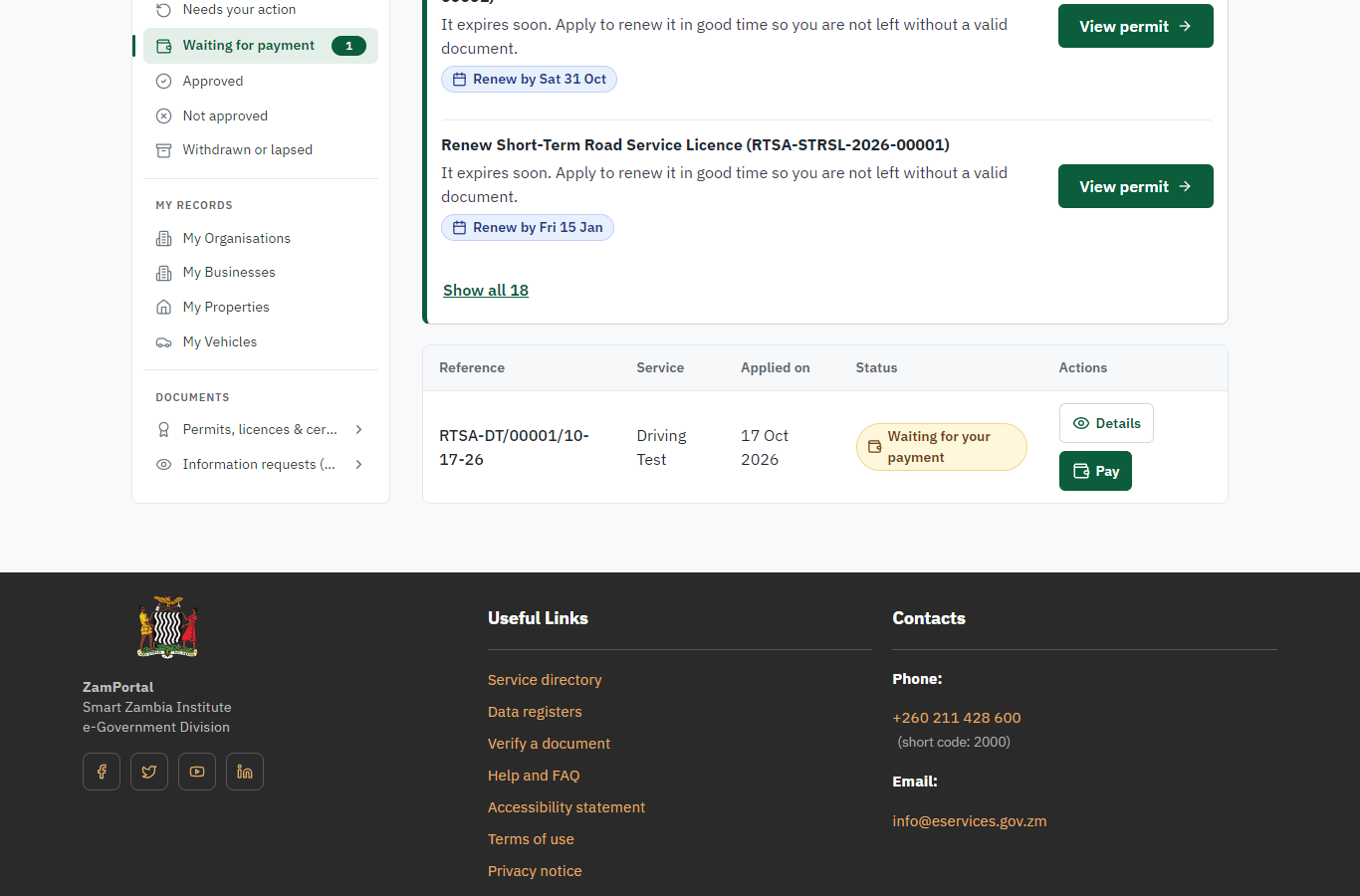See that the fee is due (desktop)