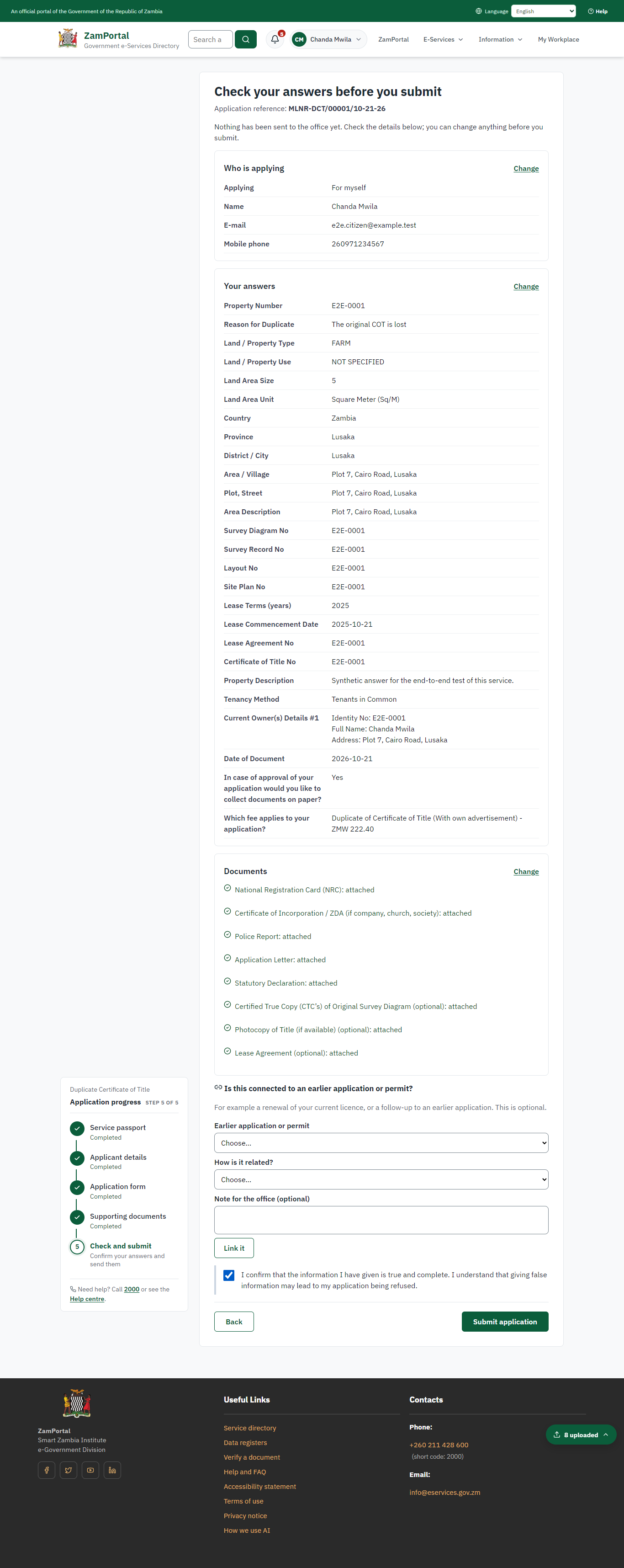 Check the answers and confirm the declaration (desktop)