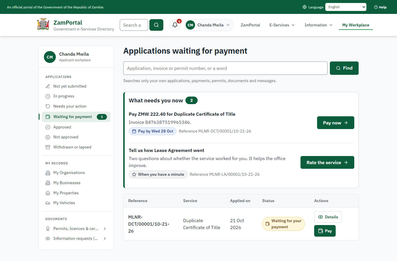 See that the fee is due (desktop)