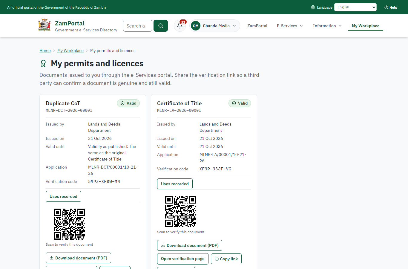 The document in My permits (desktop)