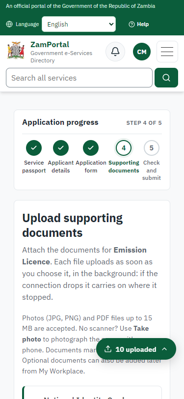 Upload the supporting documents (375 px phone)