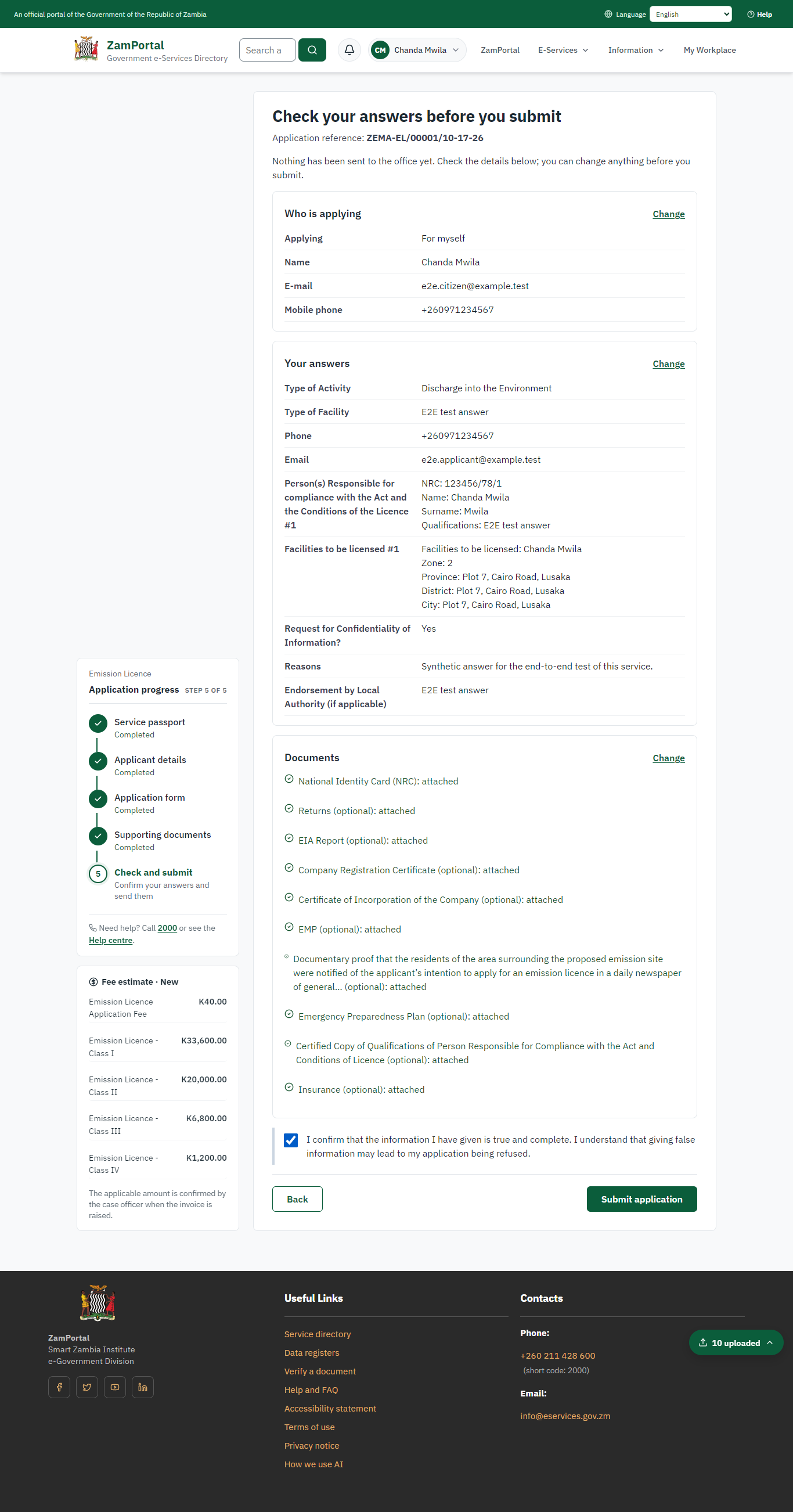 Check the answers and confirm the declaration (desktop)