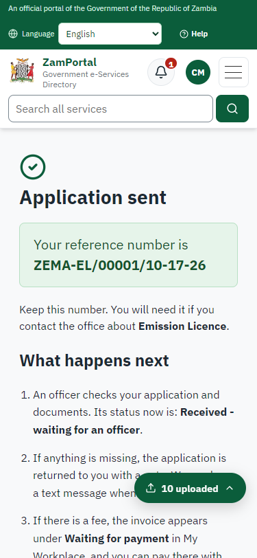 Application sent (375 px phone)