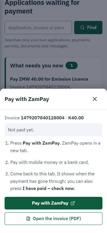 Pay with ZamPay (375 px phone)