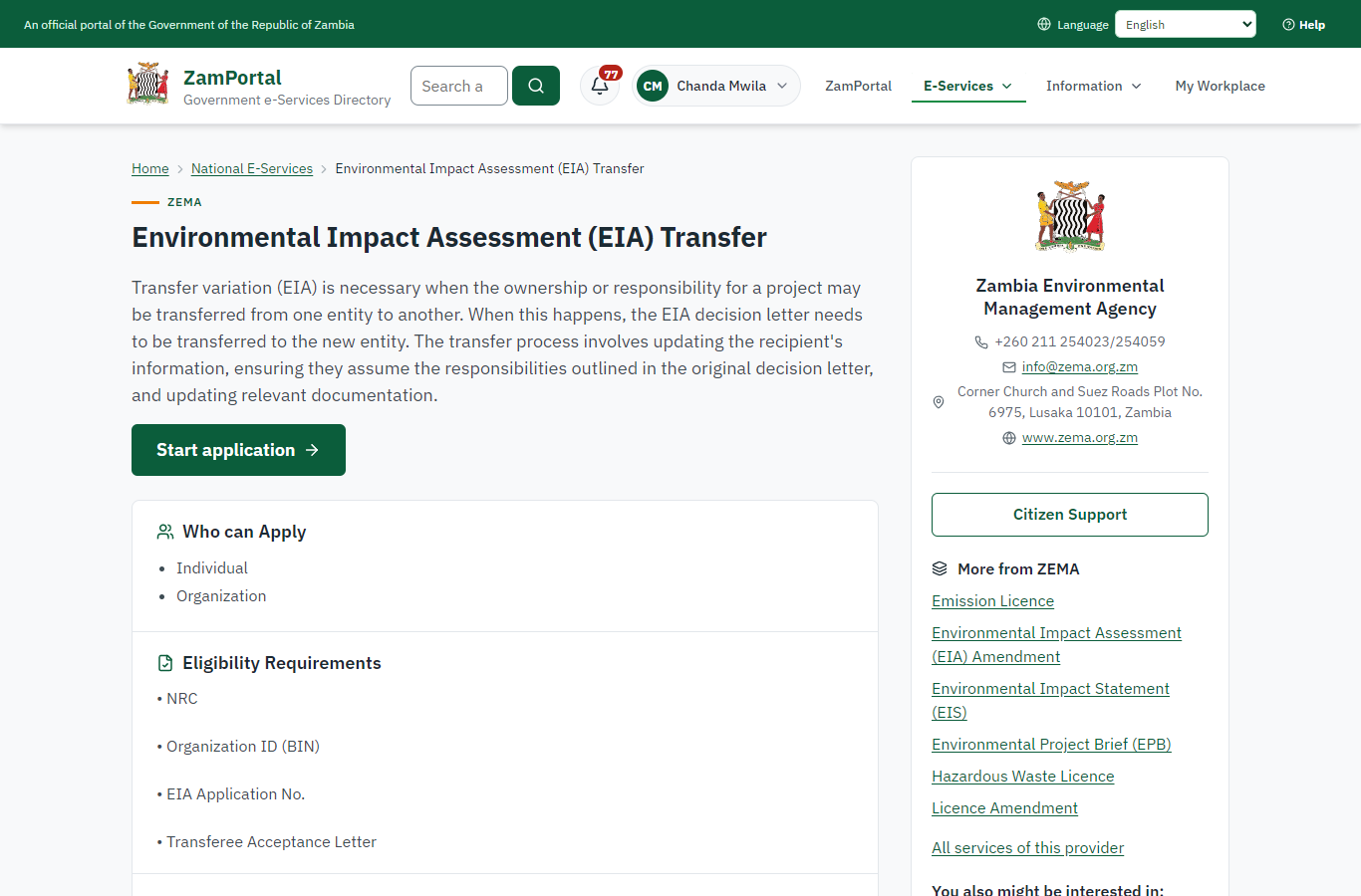 Read the service page (desktop)