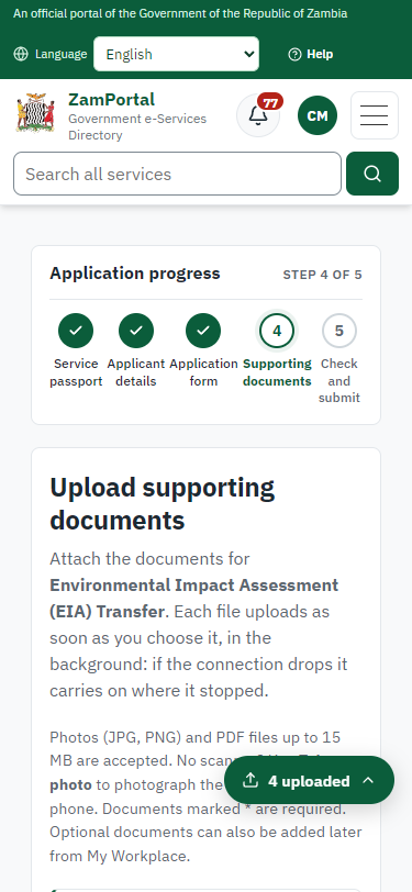 Upload the supporting documents (375 px phone)