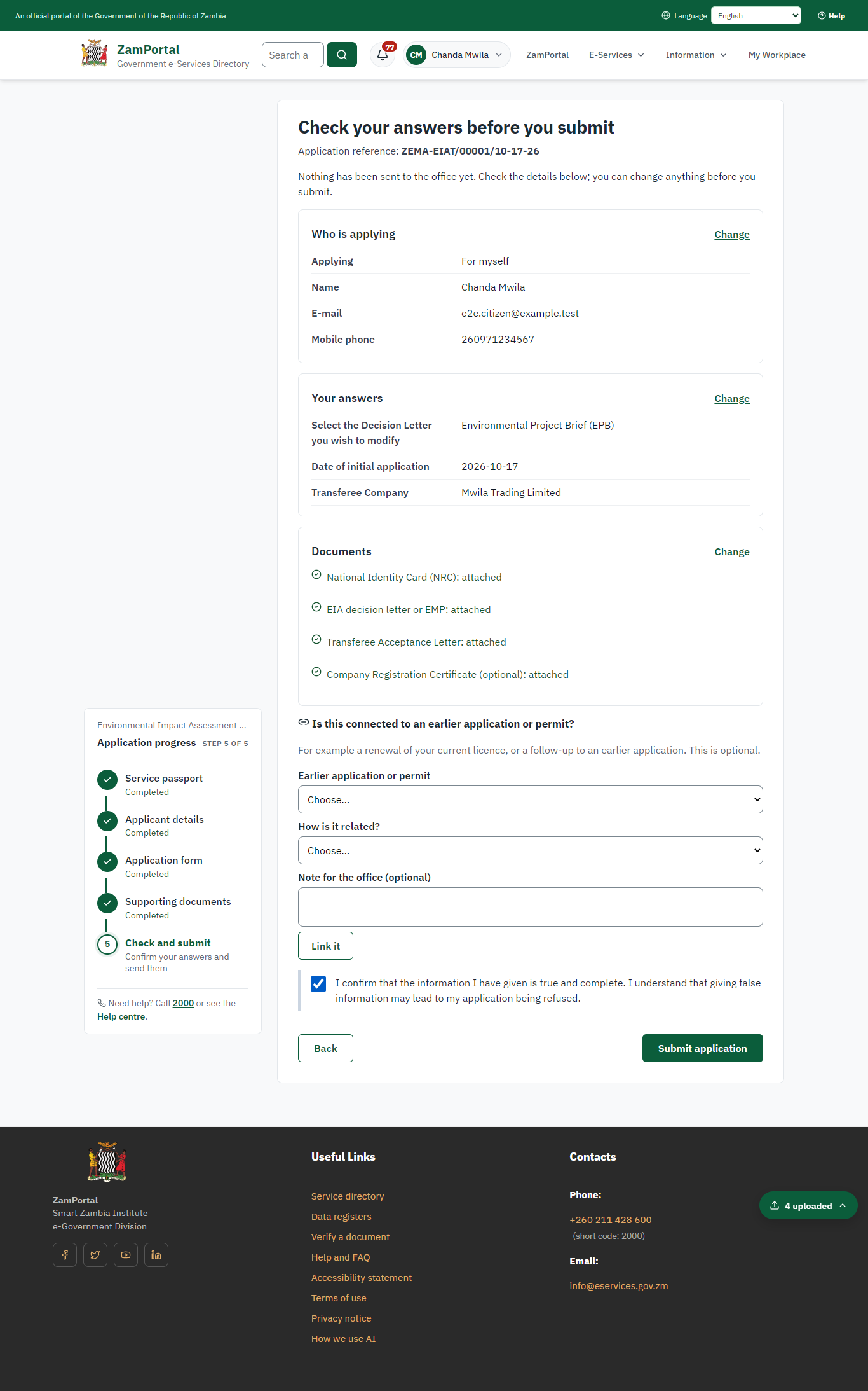 Check the answers and confirm the declaration (desktop)
