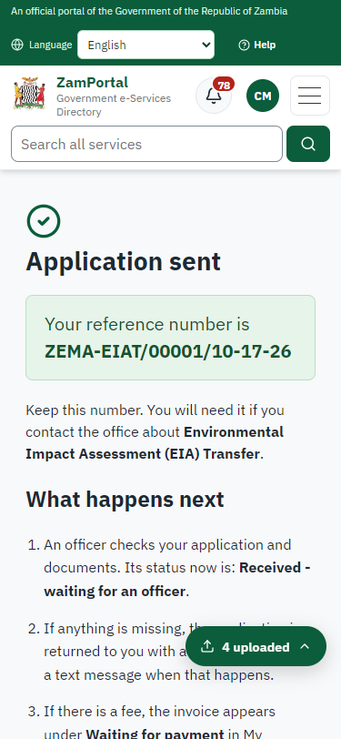 Application sent (375 px phone)