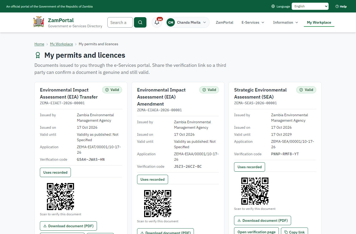 The document in My permits (desktop)