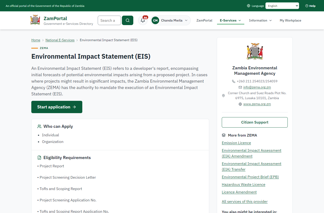 Read the service page (desktop)