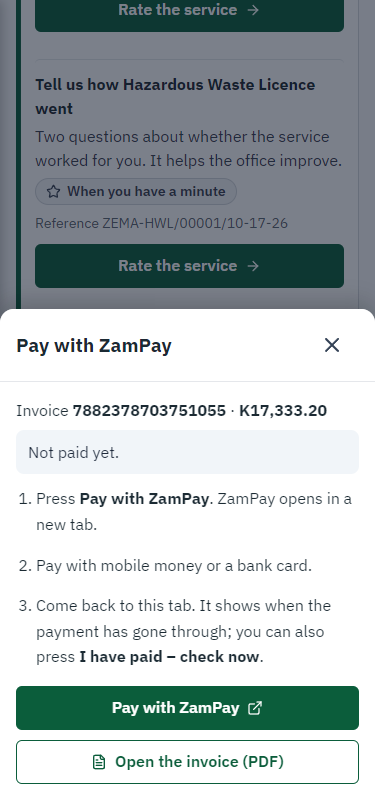 Pay with ZamPay (375 px phone)