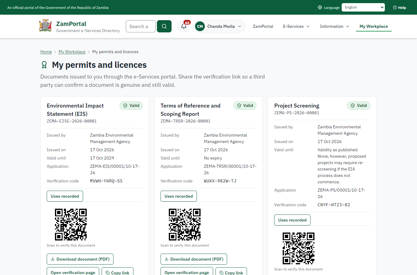 The document in My permits (desktop)