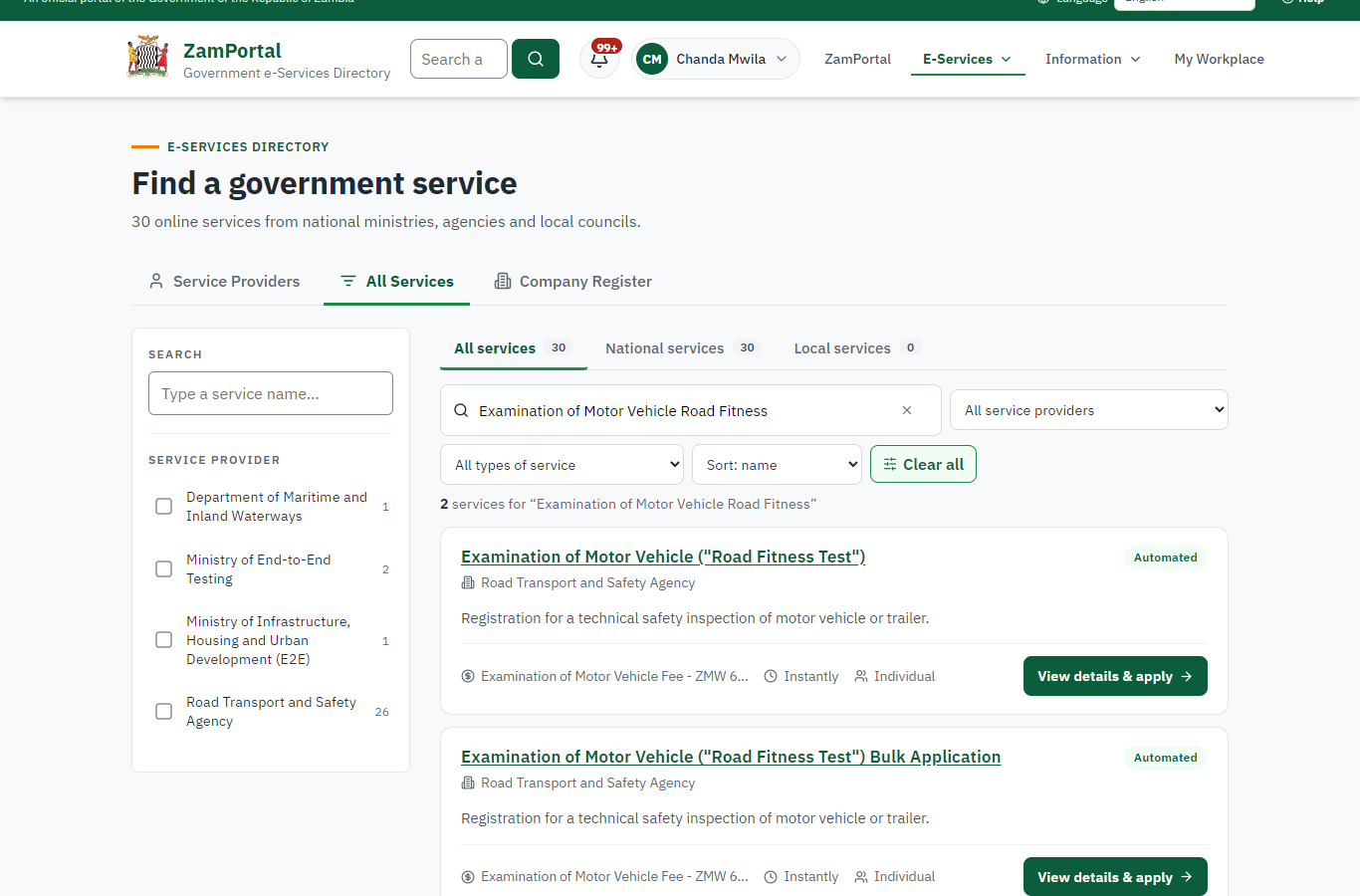 Find the service (desktop)