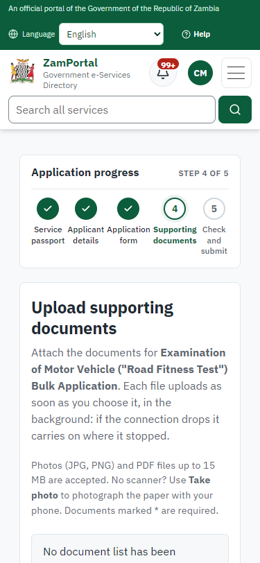 Upload the supporting documents (375 px phone)