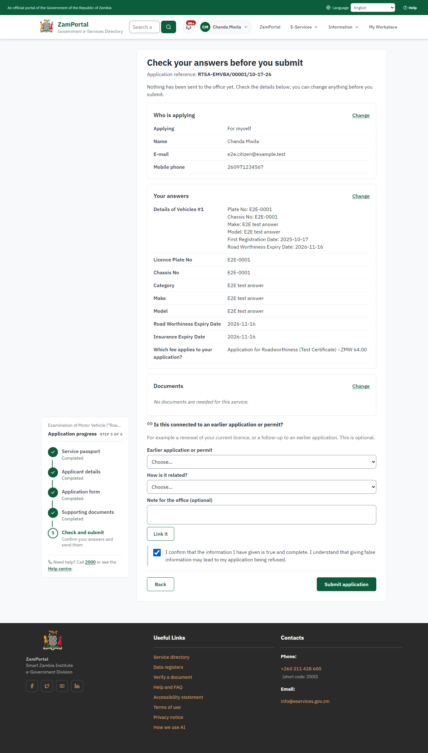 Check the answers and confirm the declaration (desktop)