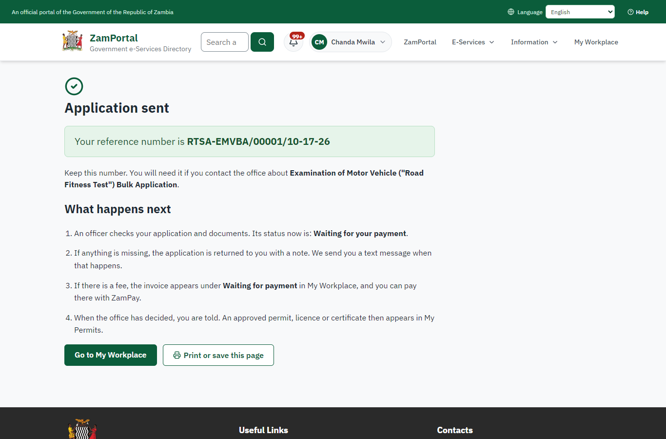 Application sent (desktop)