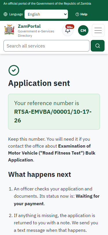 Application sent (375 px phone)