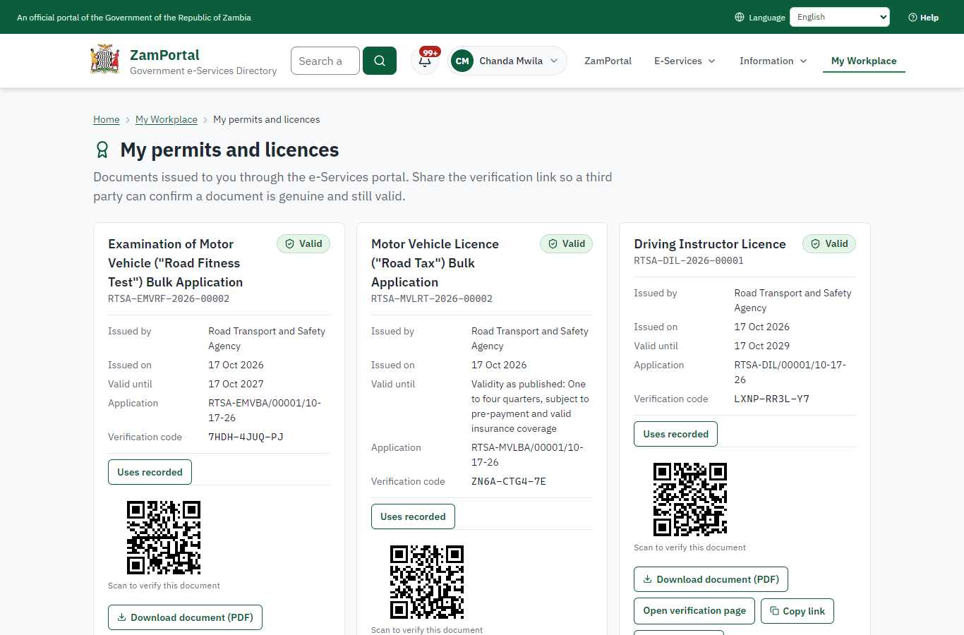 The document in My permits (desktop)