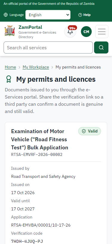 The document in My permits (375 px phone)