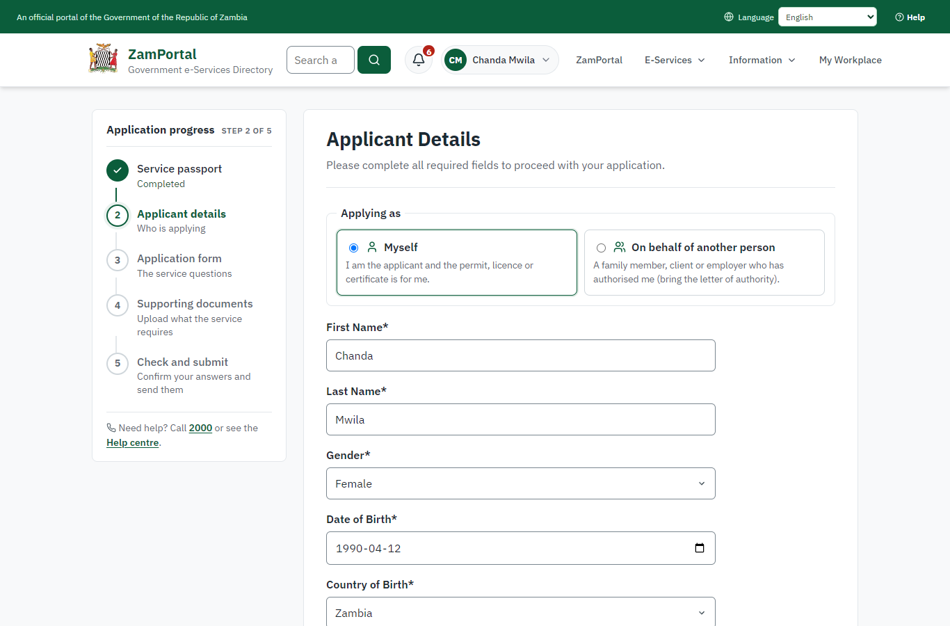 Confirm the applicant details (desktop)