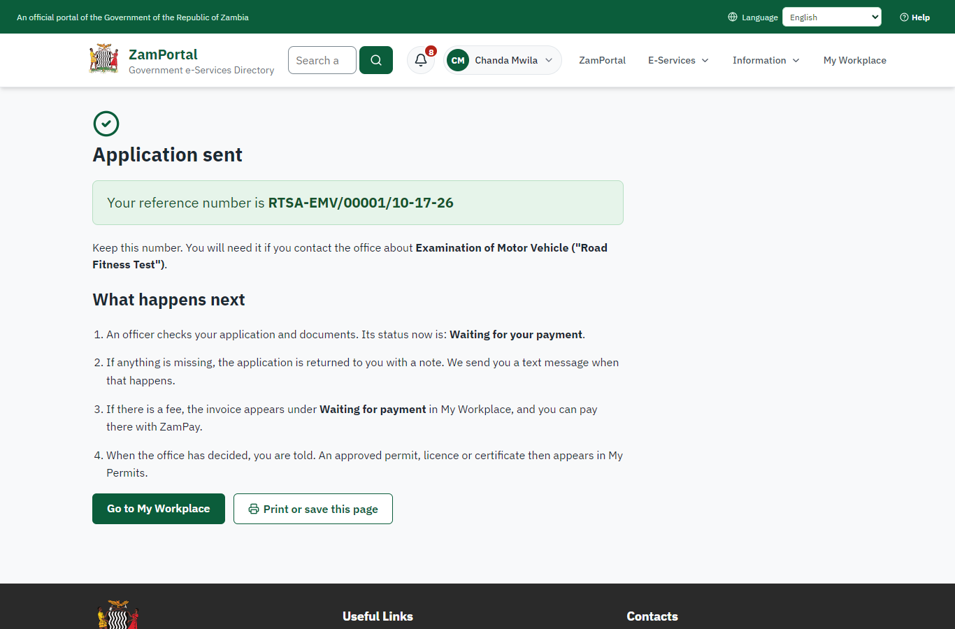 Application sent (desktop)