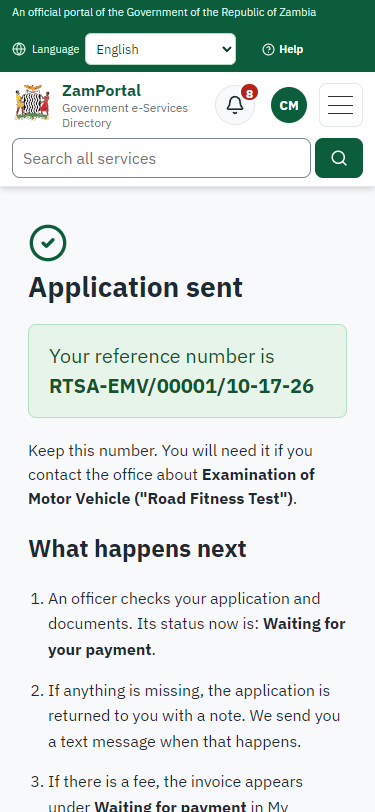 Application sent (375 px phone)