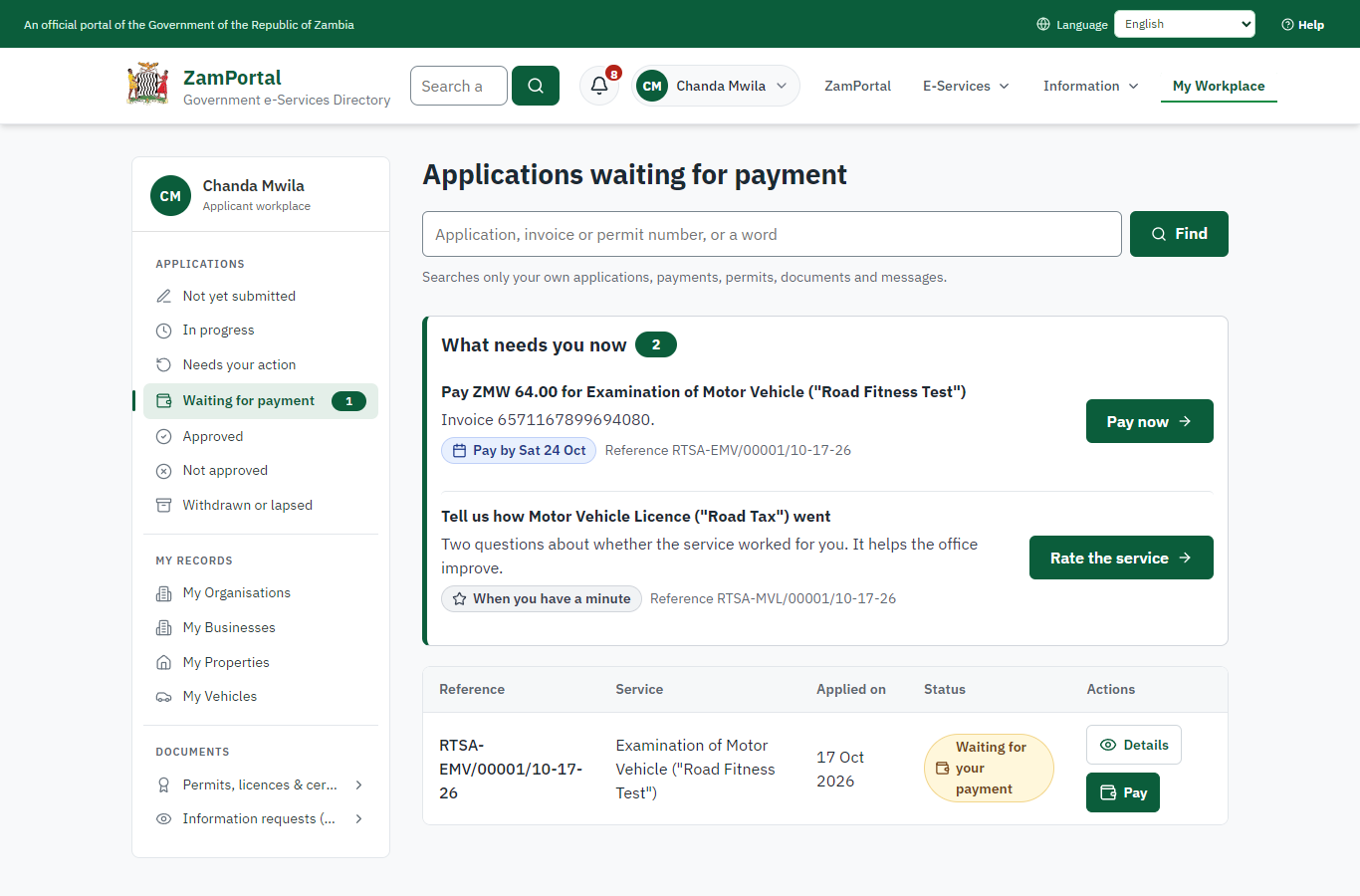 See that the fee is due (desktop)