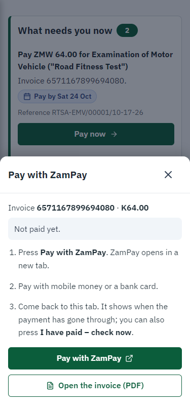 Pay with ZamPay (375 px phone)