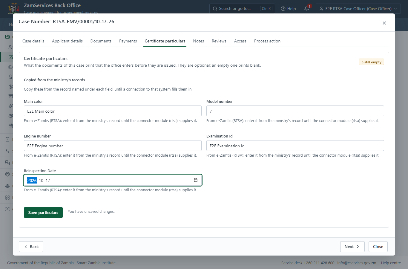 Fill in the certificate particulars (desktop)