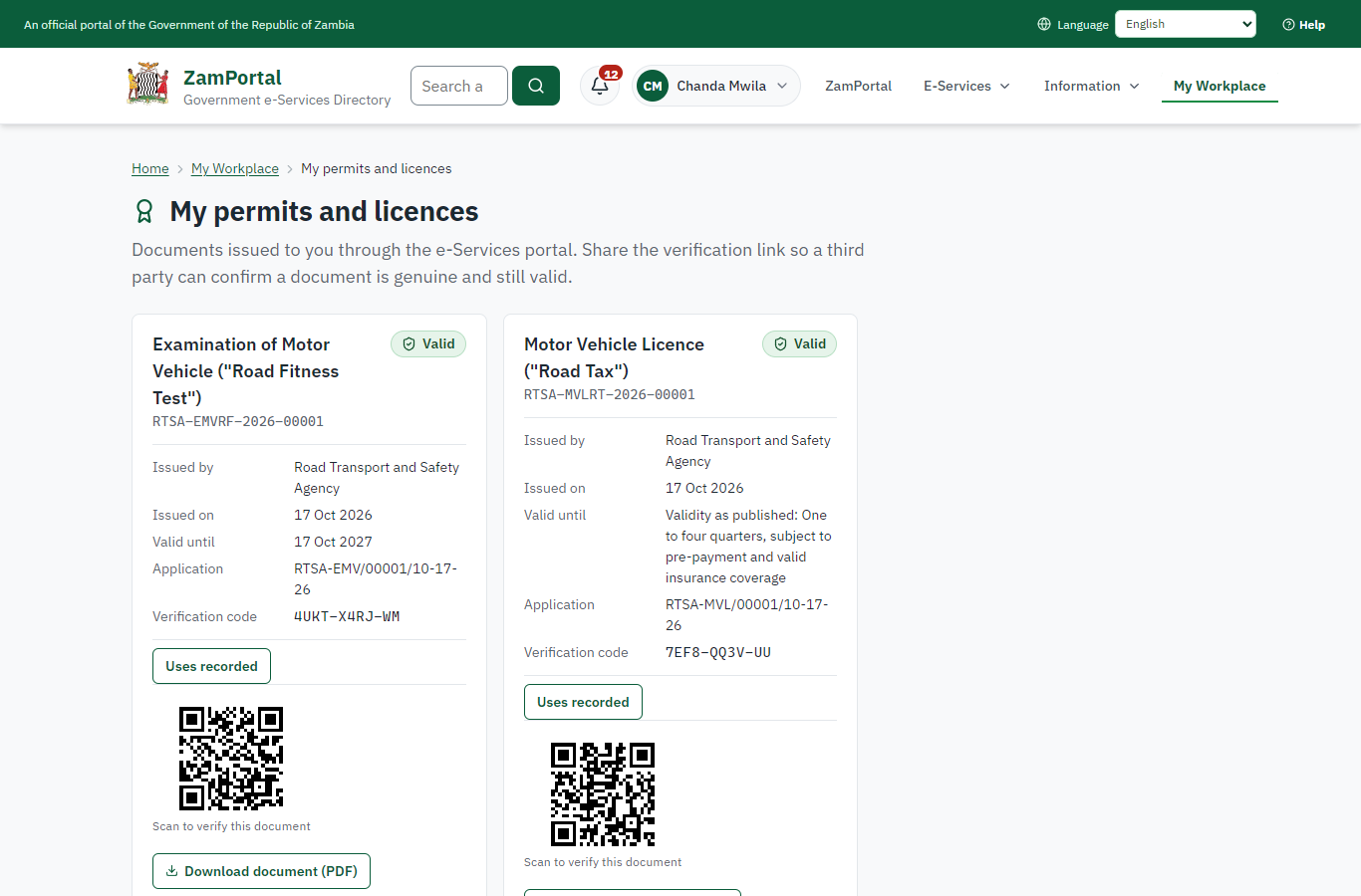 The document in My permits (desktop)