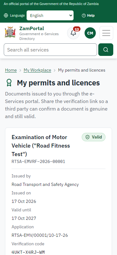 The document in My permits (375 px phone)