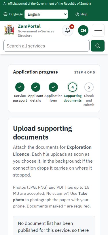 Upload the supporting documents (375 px phone)
