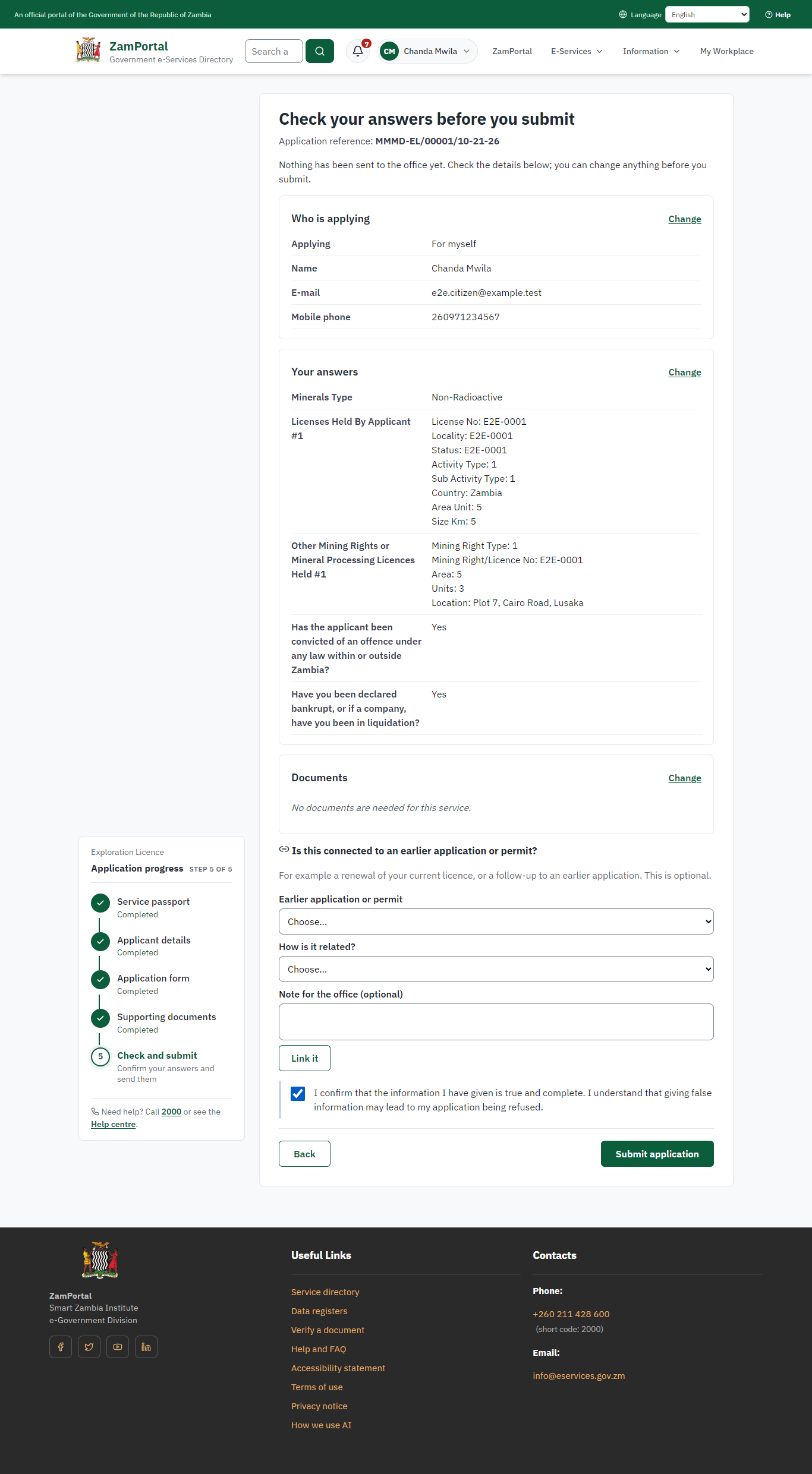 Check the answers and confirm the declaration (desktop)