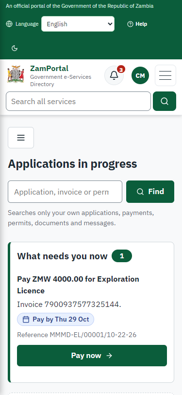 Pay the application fee (375 px phone)