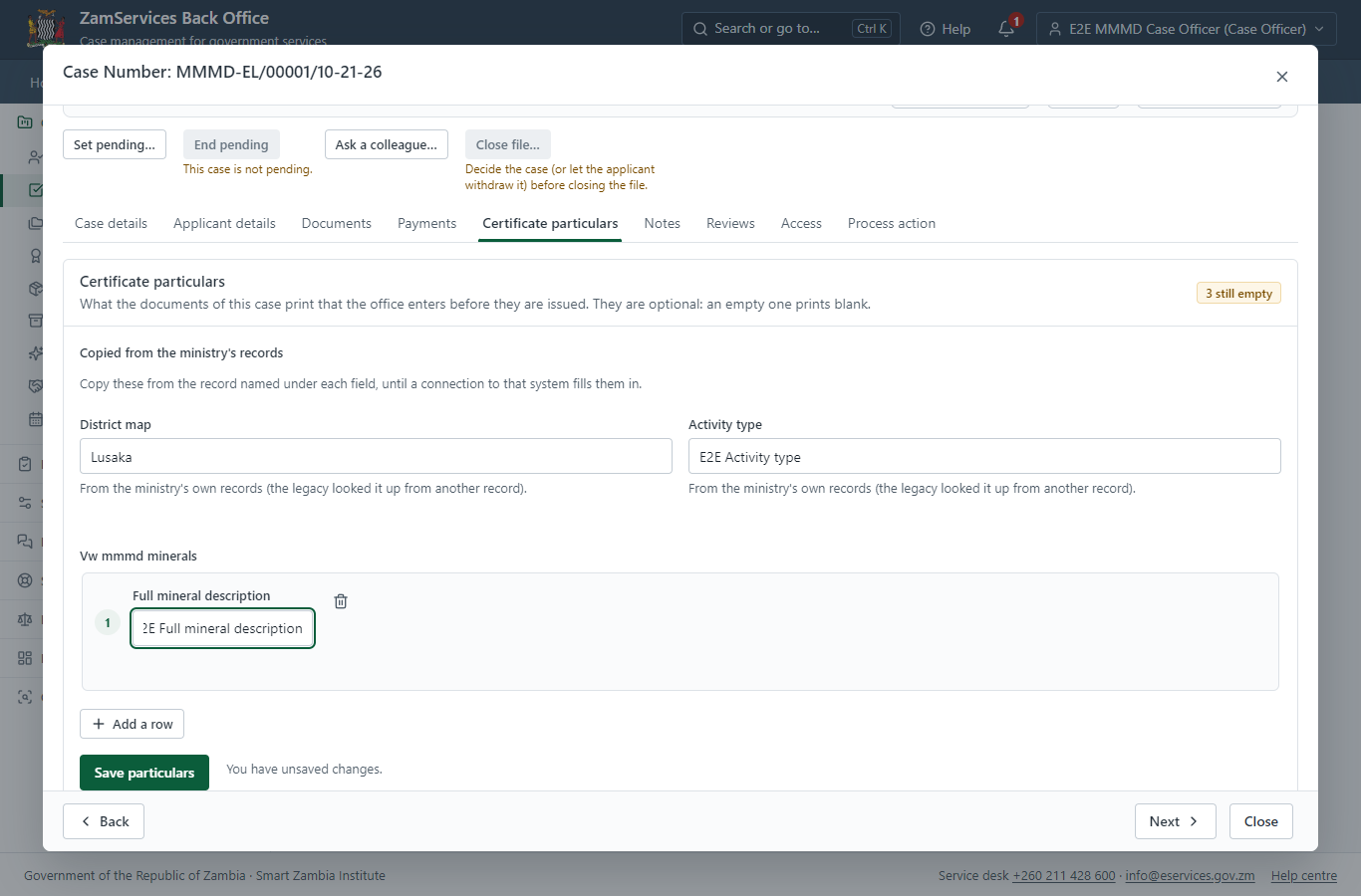 Fill in the certificate particulars (desktop)