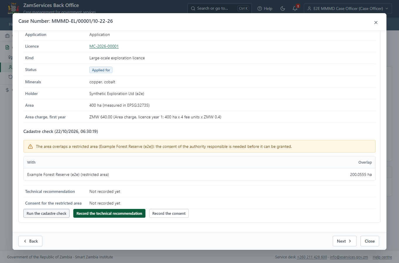 The cadastre check (desktop)