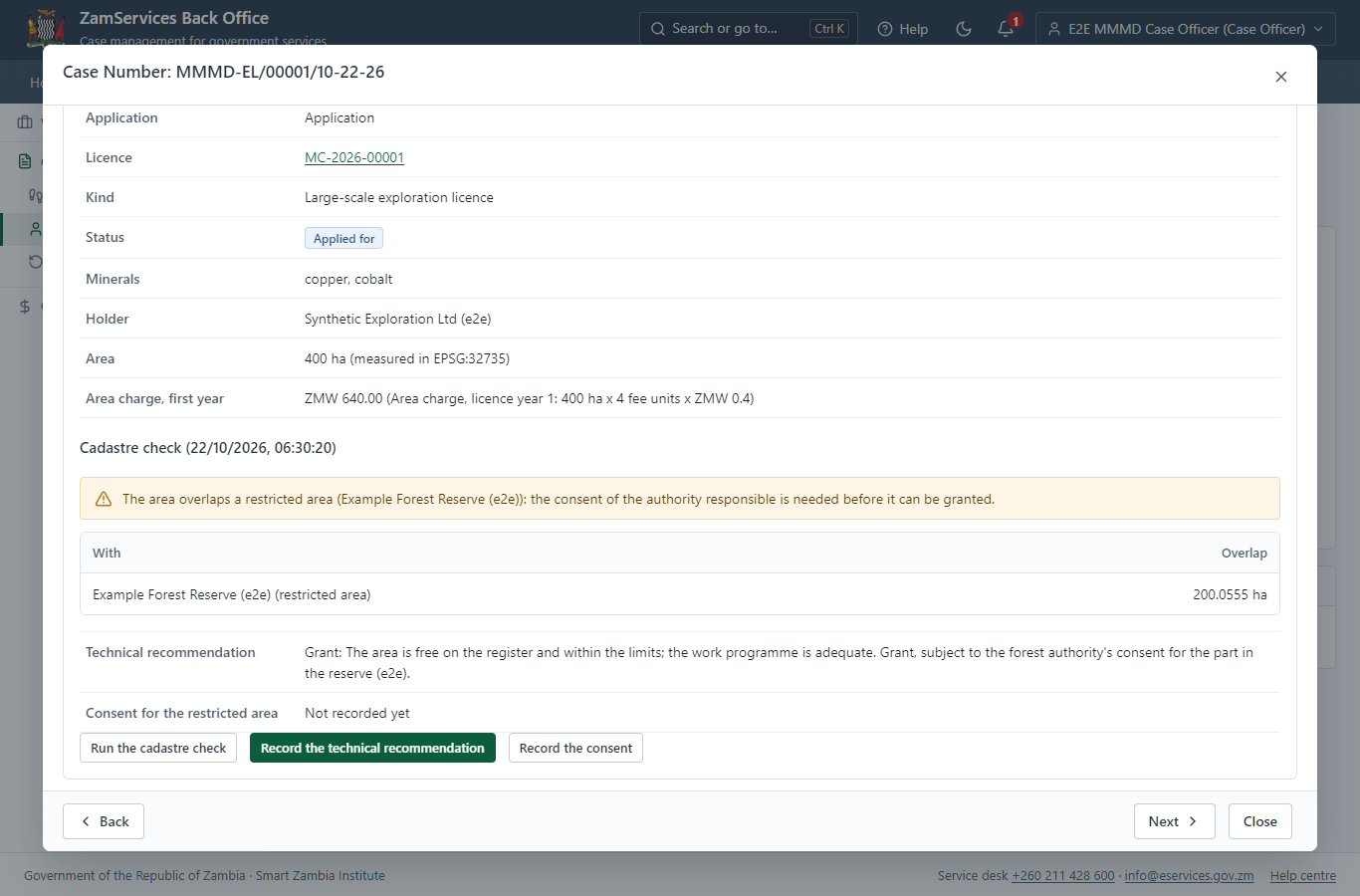 Record the technical recommendation (desktop)