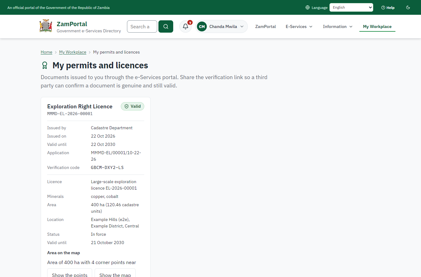 The licence in My permits (desktop)