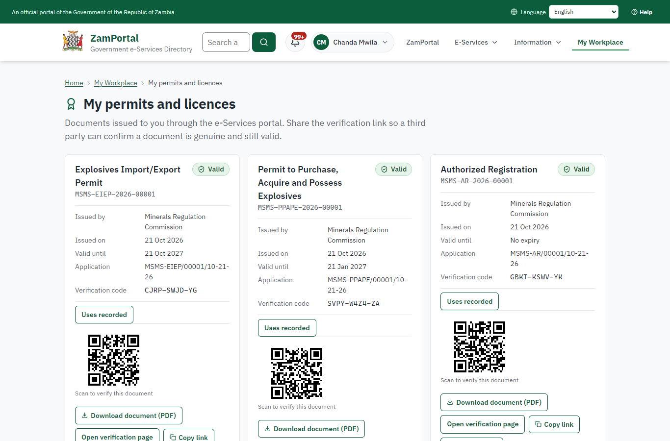 The document in My permits (desktop)