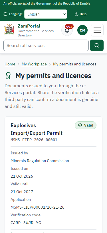The document in My permits (375 px phone)