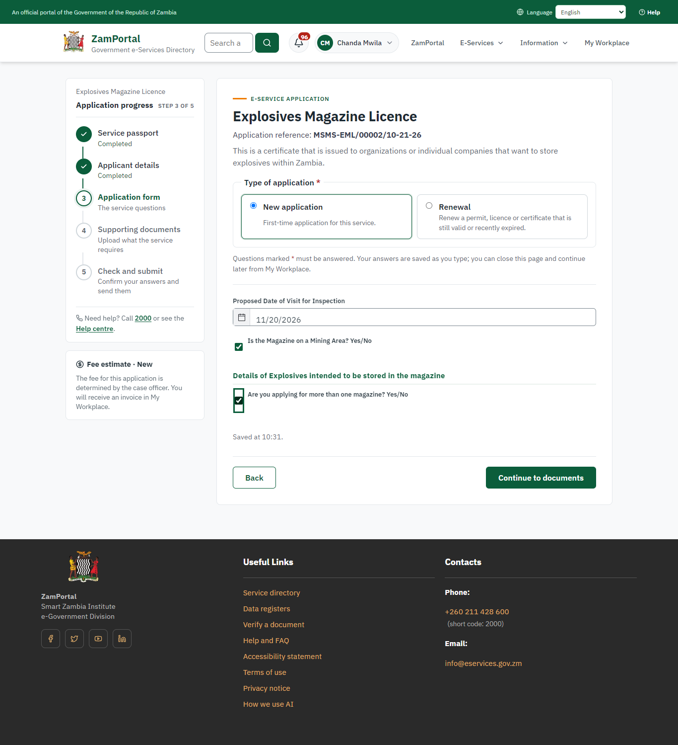 Fill in the application form (desktop)