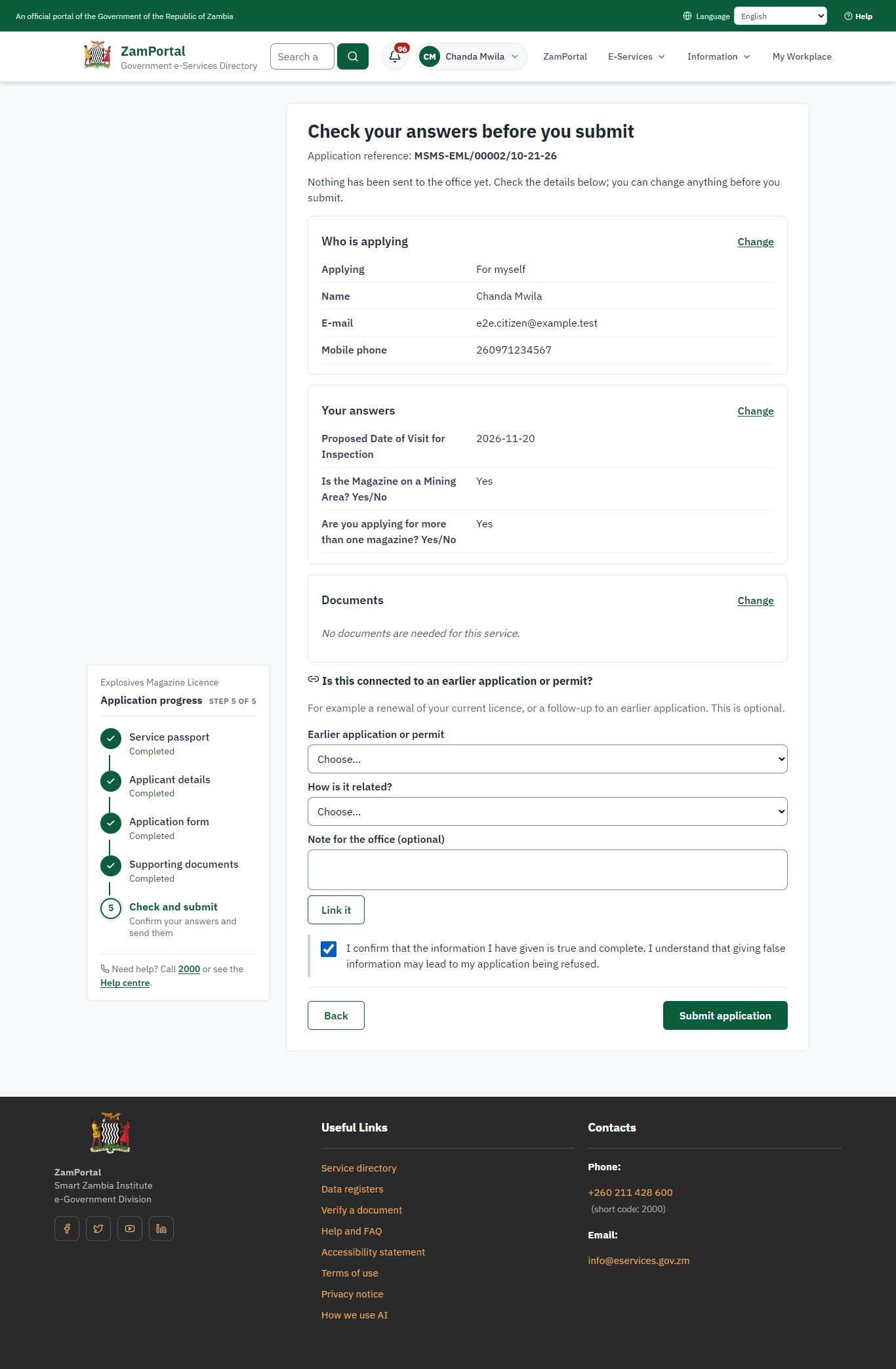 Check the answers and confirm the declaration (desktop)