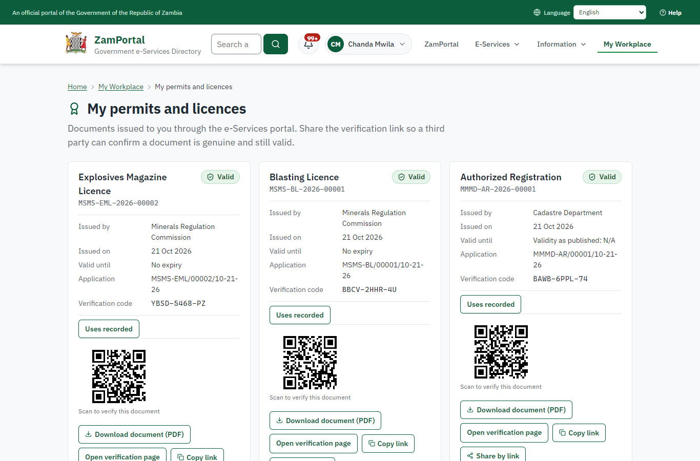 The document in My permits (desktop)